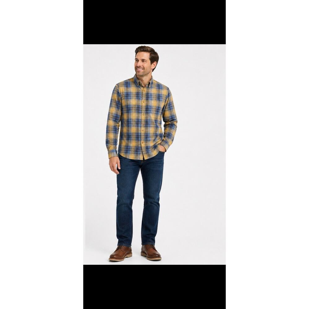 Rowm Button Shirt Mens M Blue Yellow Plaid Long Sleeve Casual